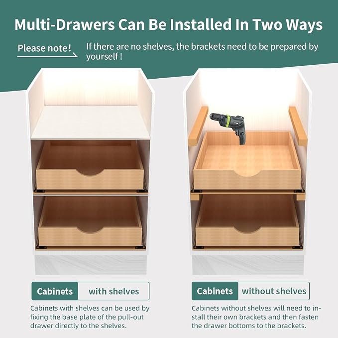 Pull Out Drawers for Kitchen Cabinets, Fully Assembled Wood Cabinet Pull Out Drawer, Pull Out Cabinet Organizer, Fast and Easy DIY Installation, 27”W x 21”D