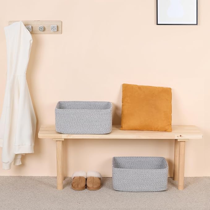 MiniArk Large Storage Baskets for Shelves, 17 x 13 x 7.5” Closet Organizers Bins for Clothes Blanket Towels, Baby Nursery, Toy Baskets Box, Woven Rope Baskets, 3 Packs Mixed Grey
