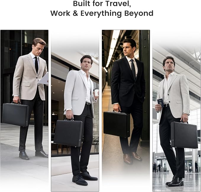 Briefcases for Men Carrying Case Document Attache Case for 16 Inch Laptop Waterproof Faux Leather Multi File Organizer with Anti-Theft Lock Professional Business Case for Work Office Travel, Black