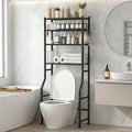 GloTika 4-Tier Over Toilet Storage with Anti-Tilt Safety System - 150lb Total Capacity Metal Bathroom Shelves Including Paper Holder & 4 Hooks, Space Saving Above Commode Organizer (64" H, Black)