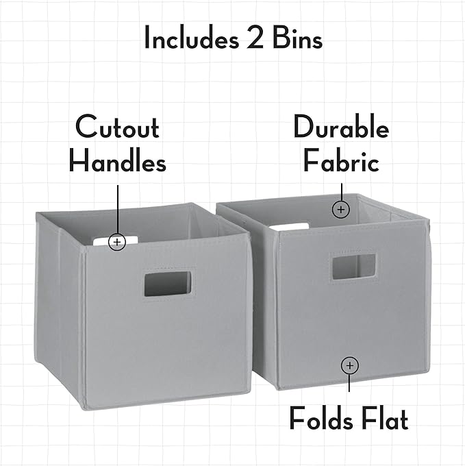 RiverRidge Kids Bookshelf with Veggie Storage and 2 Open Shelves and 2 Gray Fabric Bins - Kids Storage Organizer, Toy Shelf & Book Shelf with Deep Veggie Bin and Top Toy Display Area