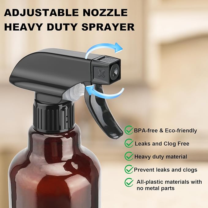 16.9oz Glass Spray Bottles 2 Pack,Mist/Stream Spraying | Adjustable Refillable Containers for Hair Care, Cleaning Solutions, Plants, Essential Oils