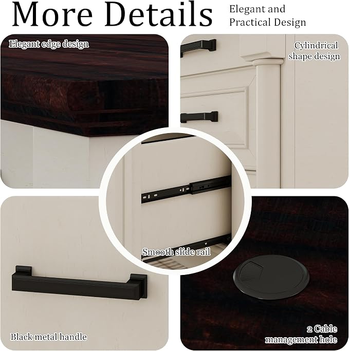 blini Large Farmhouse Executive Desk with Drawers，Wood Computer Desk，Embossed Texture Home Office Desk with File Cabinet Storage, Cable Management, Keyboard Tray，Working Table for Work Study Writing