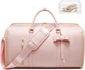 Garment Bags for Travel, Convertible Suit Travel Bag for Women, Fashion & Cute Carry On Garment Bag w/Shoes Pouch, 2 in 1 Foldable PU Leather Hanging Duffle Bag, Single-Zipper Design, Pink