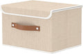 OUTBROS Storage Boxes, Collapsible Storage Bins with Lids, Cotton and linen cloth Storage Baskets with Handle, for Books, Closet, Bedroom, Home, 10.2x7.9x6.7 in, Beige