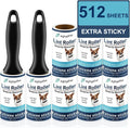 Lint Rollers for Pet Hair, 512 Sheets, 8 Refills + 2 Handles | Extra sticky removes dog cat fur, dust, fuzz, lint from clothes, couch, furniture & car seats. Travel size, easy tear sheets