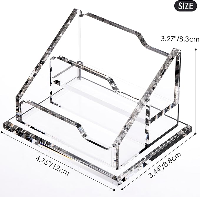 SANRUI Acrylic Business Card Holder, 2 Tier 2 Pocket Clear Business Card Stand ,Horizontal Business Card Display Stand for Exhibition, Home and Office