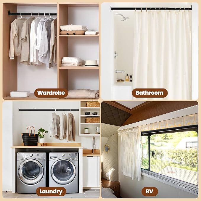Mavivegue Oval Closet Rod, Adjustable Closet Rods – Expandable 17-40 Inches | Closet Rods for Hanging Clothes, Heavy Duty Closet Rods for Laundry Room, RV, Closet Storage (Black)