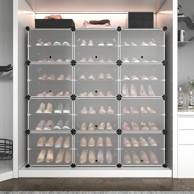 ROJASOP Portable 8-Tier Shoe Cabinet - 48-Pair Shoe Organizer with Expandable, Free Standing, Stackable Space Saving Design and 2 Exclusive Versatile Hooks for Bedroom