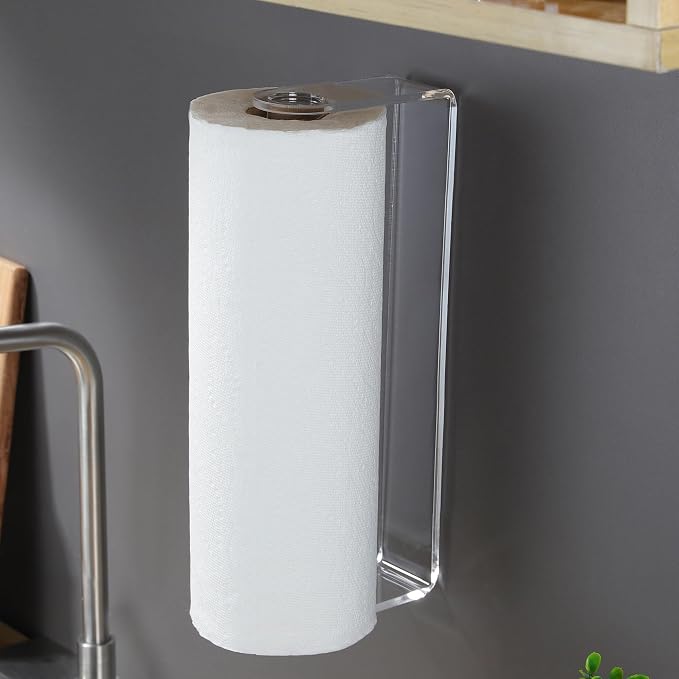 ZUNTO Acrylic Paper Towel Holder - Adhesive Paper Towel Roll Holder Under Cabinet, Clear Plastic Wall Mounted Paper Towel Rack for Kitchen, Frees up Counter Space | Clear Plastic Wall Mounted, Rustproof, No Drilling, Vertical or Horizontal , Kitchen Ro...