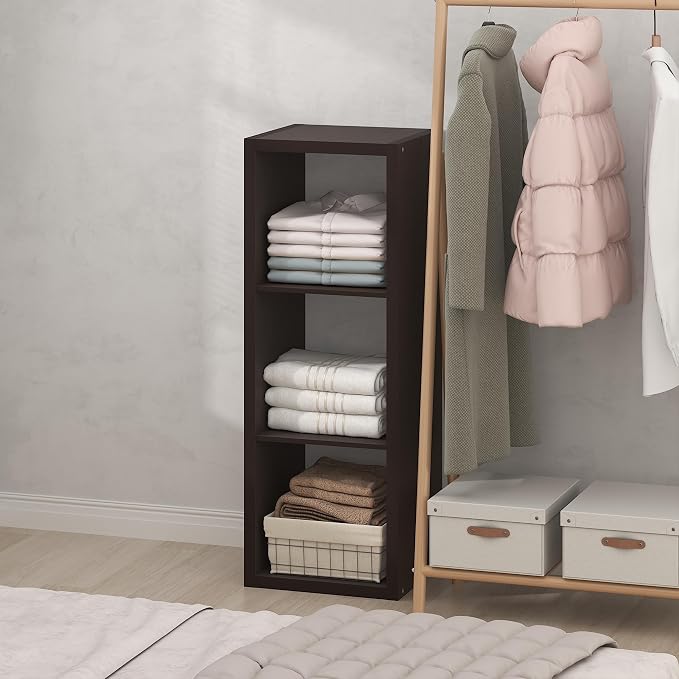 Furinno Cubic Extra Thick 3-Cube Closet Organizers and Storage, Dark Oak | 14.6 x 16 x 44 in, Open Shelf Closet Storage, Closet Organizer, for Wardrobe, Bedroom, Living Room