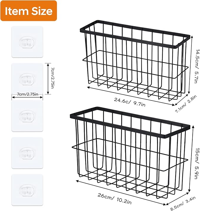 FAMNONE 2-Pack Adhesive Cabinet Door Organizer, 5.9" Inside Cabinet Storage | Lid Organizer for Cabinet, No Drill Wall Mounted Storage Box for Pantry Door, Kitchen & Bathroom Space Saving Organizer