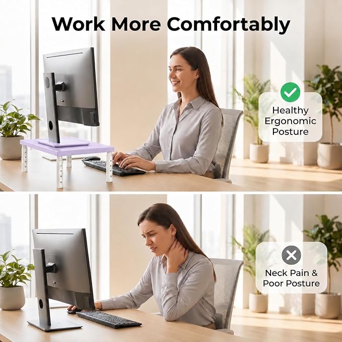 OPNICE Desk Organizers and Accessories, Adjustable Computer Monitor Stand Riser, Laptop Stand, Office Desk Accessories & Workspace Organizers for Women, Purple Wood