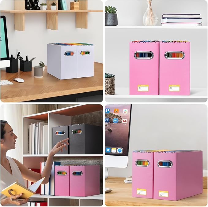 BALEINE File Organizer Box, Cardboard File Folder Organizer with Handle for Letter Size, Portable Collapsible Hanging Filing Box for Home Office Document Storage (2 Pack, Black)