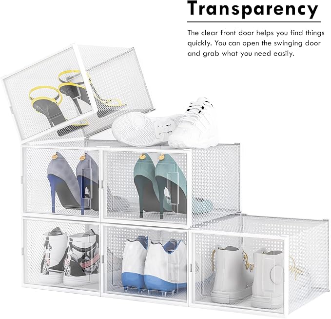 Clear Storage Bins for Shoes, 6 Pack Stackable Plastic Boxes With Lids for Closet Organization & Display