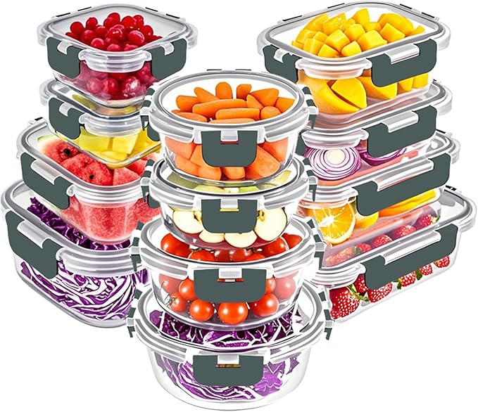 VERONES 12 Packs and 10 Pack 22OZ Glass Food Storage Containers Set, Glass Meal Prep Containers, for Microwave, Oven, Freezer & Dishwasher Friendly