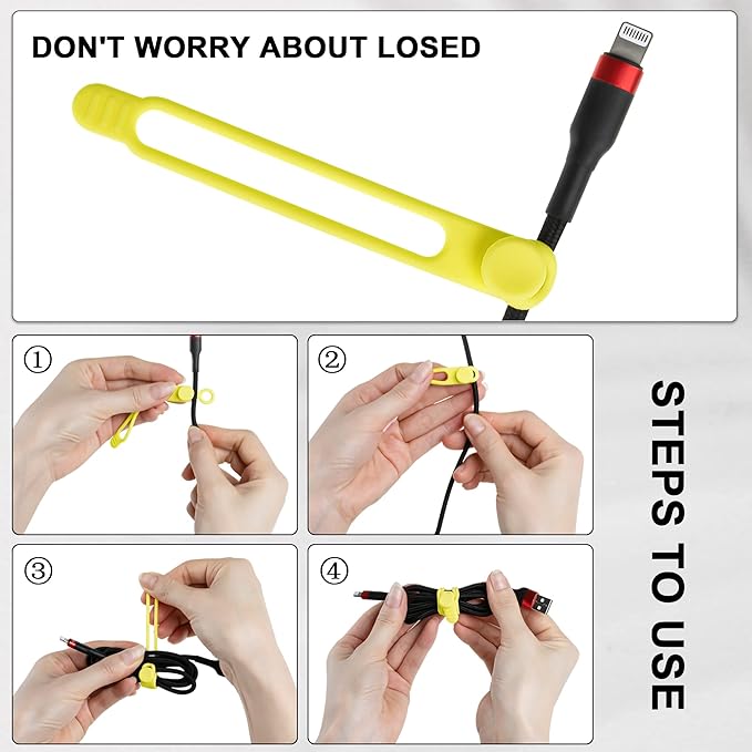 50Pcs Silicone Cable Ties Cord Organizer for Bundling Earphone, Phone Charger, Computer Cords, Reusable Wire Organizer Cable Management in Home,Office,Kitchen,School (5 Colors)