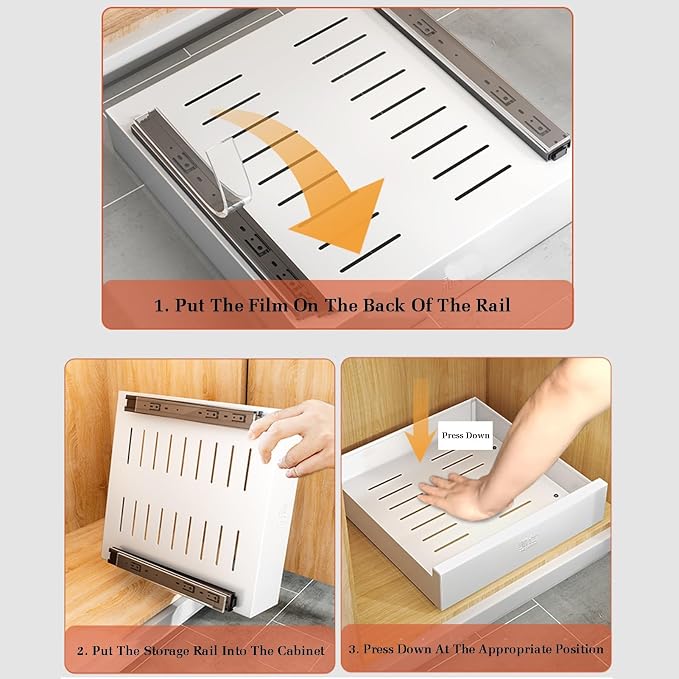 Pull Out Cabinet Storage Basket,Pull Out Wardrobe Storage Box,Stackable Detachable Baskets,for Kitchen Office Wardrobes Cupboard Storage(43x25x8cm)