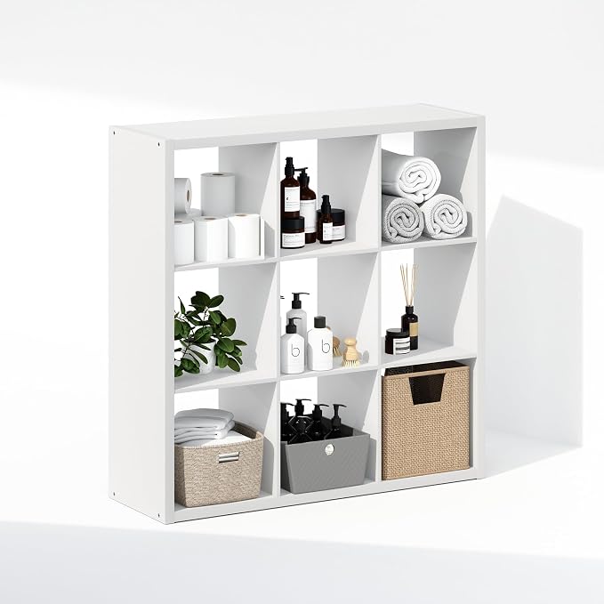 Furinno Cubic Extra Thick 9-Cube Closet Organizers and Storage, White | 14.6 x 44 x 44 in, Open Shelf Closet Storage, Closet Organizer, for Wardrobe, Bedroom, Living Room