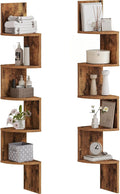 HOOBRO Corner Shelf Wall-Mounted, Set of 2 Floating Corner Shelves for Wall, 5-Tier Corner Bookshelves for Living Room, Bedroom, Bathroom, Home Office, Rustic Brown BF26BJP201