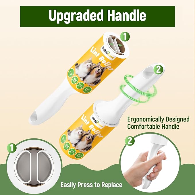 Extra Sticky Lint Roller for Pet Hair, 500 Sheets, 2 Handles | Compact Value Pack for Clothes, Couch, Car, Furniture & Bedding
