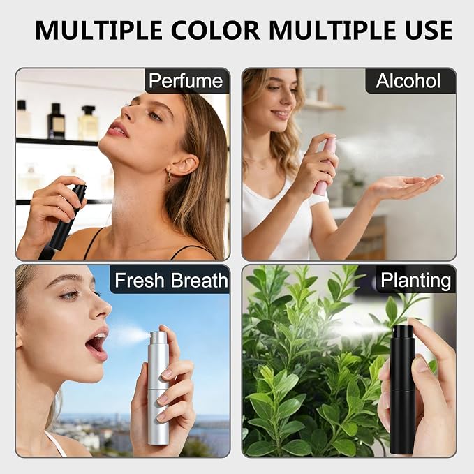 Travel Perfume Bottle Refillable, 3 Pack 8ml Portable Atomizer Perfume Spray Bottles Mini Empty Travel Size Perfume Refill Cologne Sprayer for Travel Outgoing (Black, Sliver, Pink)