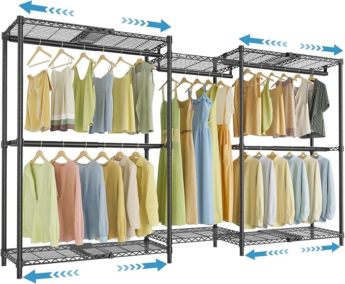VIPEK X3 Basic Expandable Closet System, Heavy Duty Freestanding Open Wardrobe with Long Hanging Area, 5 Hanging Rods & 6 Adjustable Shelves, Fits 5.10 to 8.8 FT, Black