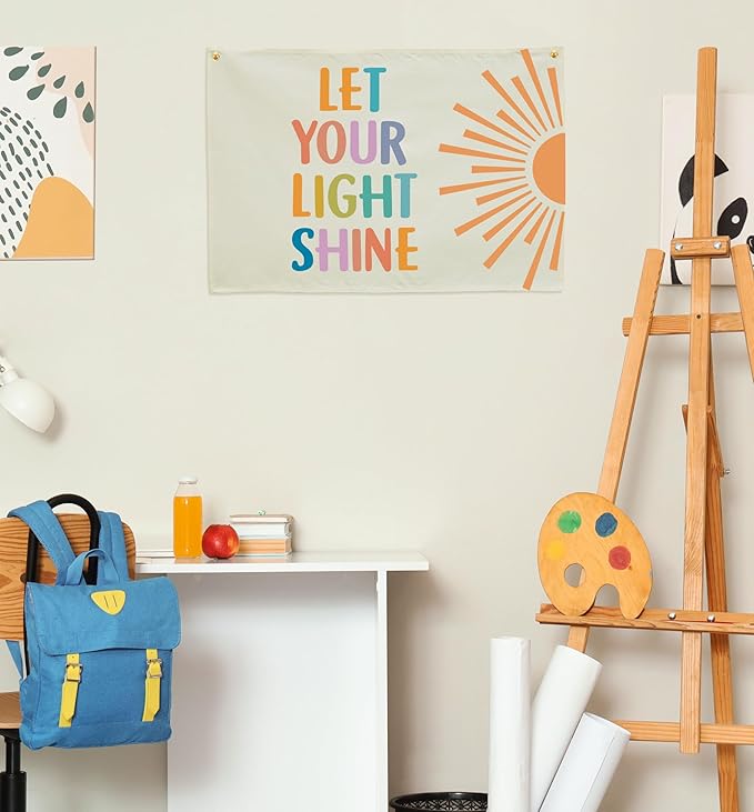 Nursery Rectangular Canvas Banner Flag Wall Sign Decor for Baby Boy Girl Kids-Nursery Baby Room Bedroom Playroom Reading Room Decor-Baby Shower Birthday Christmas Gift-Let Your Light Shine