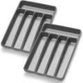 Loyareal Silverware Organizer 2 Pieces Utenisl Organizer Holder Kitchen Drawer Organizer Plastic Silverware Tray for Drawer Flatware Organizer 5 Compartment Black