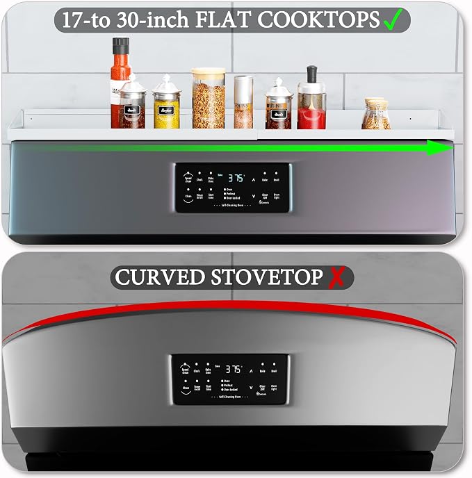 Magnetic Over the Stove Shelf, Extendable（16" to 30" ）Steel Spice Rack Shelf, Above Oven Storage Organizer, Stove Top Shelf for Kitchen Range, Back of Stove & Floating Shelves for Bathroom - White