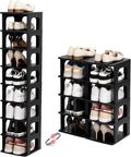 TRZZ 10-Tier Shoe Rack, Narrow Stackable Organizer, Black | Removable Partition, Vertical Efficient Shoe Storage, for Closet, Entryway, Small Spaces