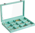 Frebeauty 12 Grid Bracelet Holder Box,Velvet Jewelry Tray with Clear Lid | Real Glass Lid,Bracelet Display,Jewelry Organizer for Bangle Brooch,Adjustable Divider,Dustproof Design,13.8×9.5Inches