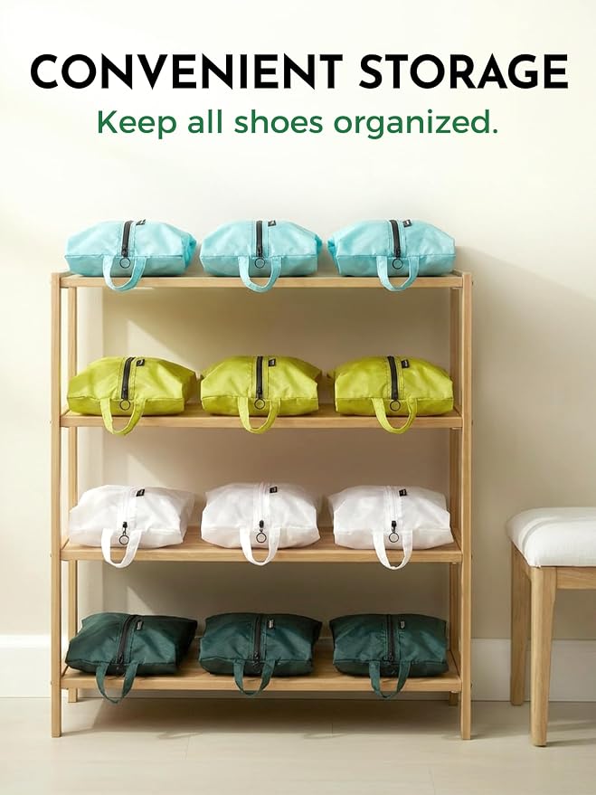 2 Pack Shoe Bags for Travel, Water-Resistant Organizers, Green | 100D Composite Nylon, Translucent Design, Large Capacity, Odor and Dust Protection For Gym, Soccer, Golf, Tennis, Baseball