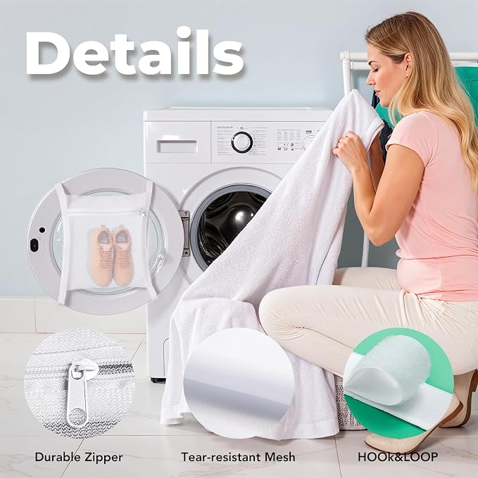 Shoe Dryer Bag, Mingting 2 Pack Large Wash Dry Net Bag 15.7x15.7 Inch for Sneaker Shoes Laundry Dryer Bags with Zipper and Strap for Most Dryers Door,White