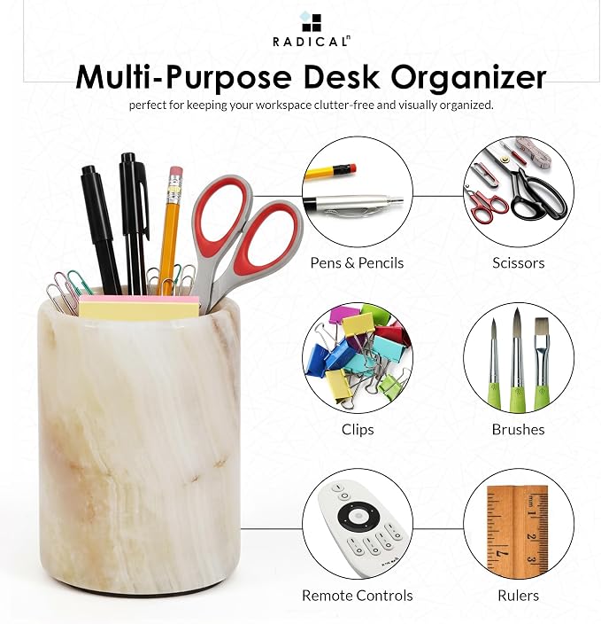 Radicaln Marble Pen Holder For Desk 4" Inches White Onyx Handmade Marker & Pen Holder for Desk Organizer, Ideal Marble Toothbrush Holder & Pencil Holder For Home Decor