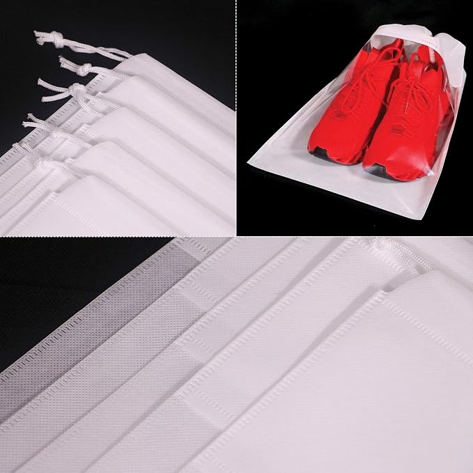 12 Pack Portable Shoe Bags for Travel Large Shoes Pouch Storage Organizer Clear Window with Drawstring for Men and Women White