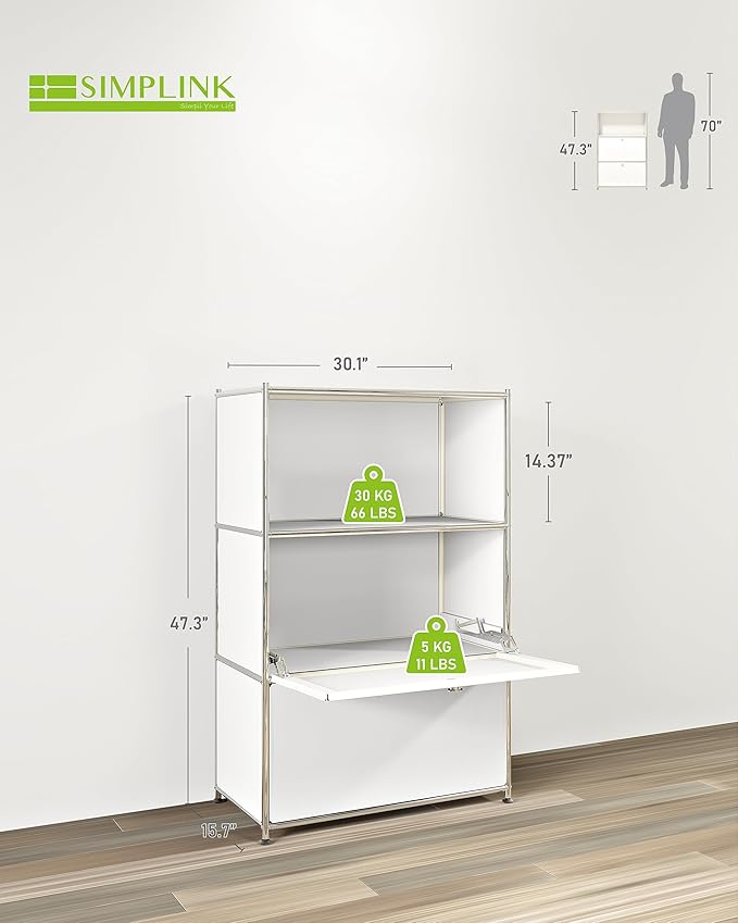 Metal Shelf with 2 Flap Doors, Large Capacity Cabinet,DIY Modern Home Furnishing,Perfect for Home, Office, Kitchen, Hallway,Foyer (White)