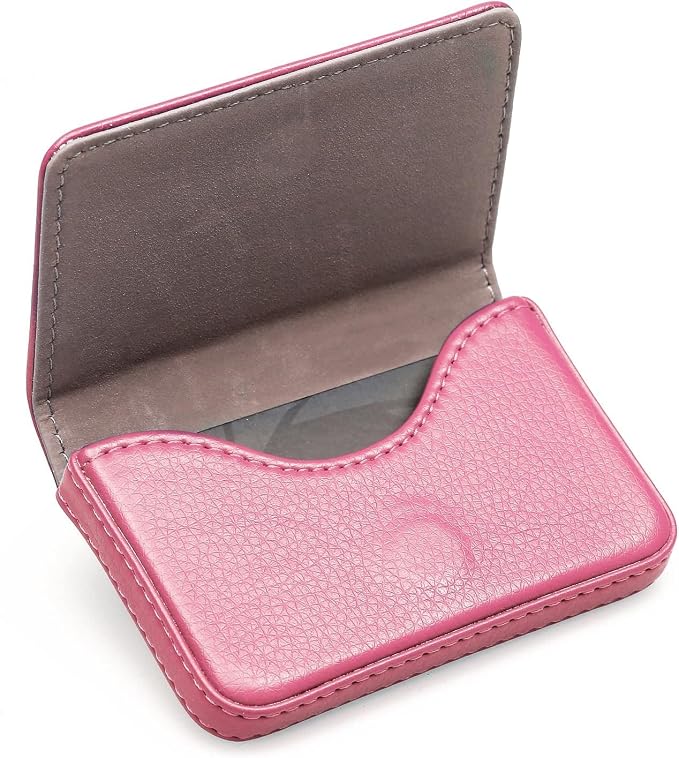 RFID Blocking Wallet - Minimalist Leather Business Credit Card Holder with Magnetic, Pink, Small