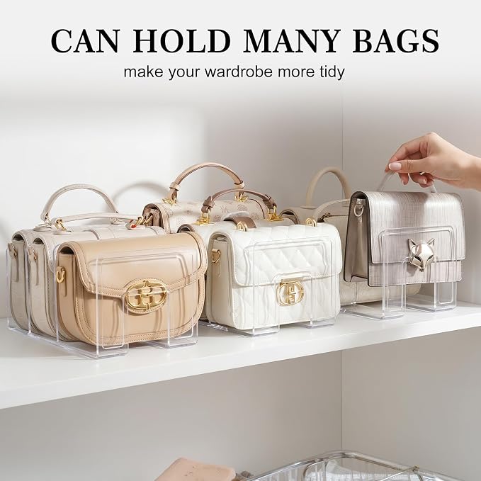 Clear Acrylic Purse Organizer for Closet, 9-Slot Handbag Organizer, No Assembly, for Shelf Divider Handbags, Clothes, Sweater