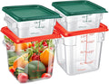 Barydat 4 Pcs Square Food Storage Containers with Lids Measurement Scales, 2qt & 4qt Clear Plastic Stackable Containers for Dough Proofing Baking Kitchen Restaurant and Pantry Organization(Red Green)