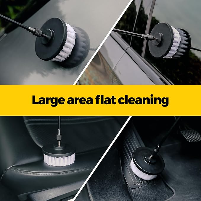 Holikme 5Pack Drill Brush Attachment Set-Car Interior Detailing Kit，Power Scrubber Brush Extended Long Attachment for Bathroom, Car，Shower，Carpet,Boat,Kitchen，Floor and Tile，White | 4 nylon scrub brushes,white,Power scrubber kit for Bathroom Surfaces, ...