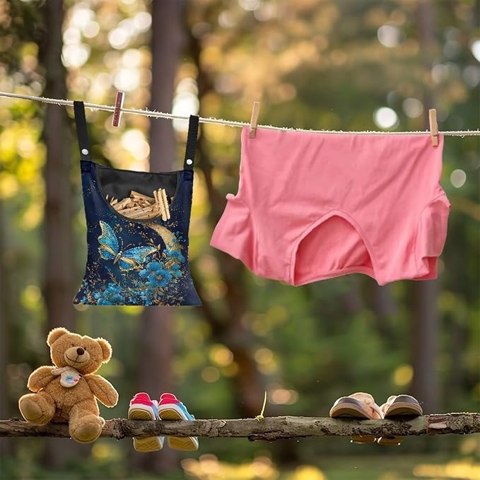 Butterfly Clothespin Storage Moon Hanger Bags Laundry Clothespin Bag with a Large Opening, Hanging Storage Organizer with Hanging Rope for Home Outdoor Waterproof Clothespin Storage
