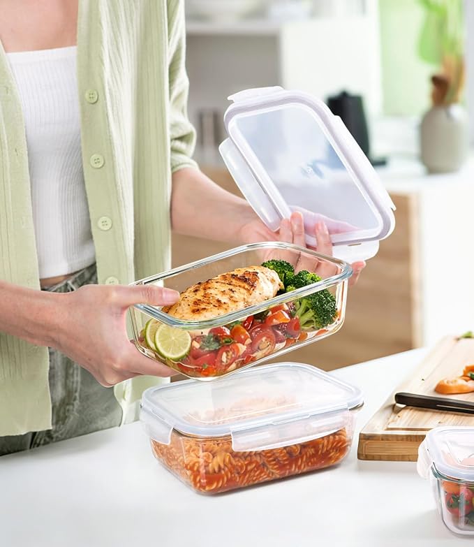 2 Pack 63oz Large Glass Food Storage Containers with Lids, Leak-Proof & Airtight Meal Prep Food Container Set for Family Meal, Leftovers, Baking, Microwave, Oven, Freezer & Dishwasher Safe