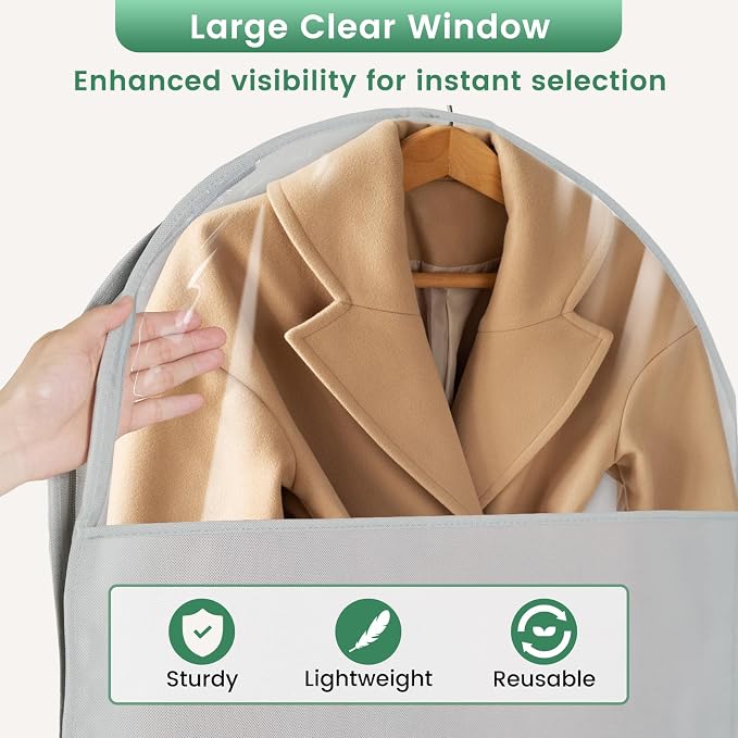Carbrea 66 Inch Garment Bags for Hanging Clothes - Long Dress Bags for Gowms Closet Wardrobe Storage Travel - 1 Pack