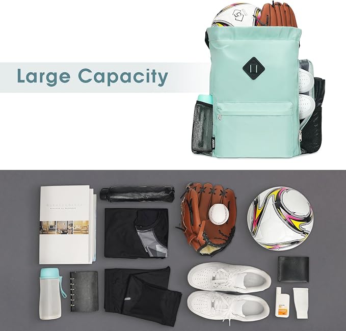 WANDF Drawstring Backpack with Shoe Compartment, Sports Gym Bag | Multi-Pocket Storage, Water-Resistant Fabric, Cinch String Bag