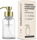 MaisoNovo Glass Foaming Hand Soap Dispenser 14 Oz | Gold Foaming Soap Dispenser Clear Bottle Gold Pump x 1 w/Labels