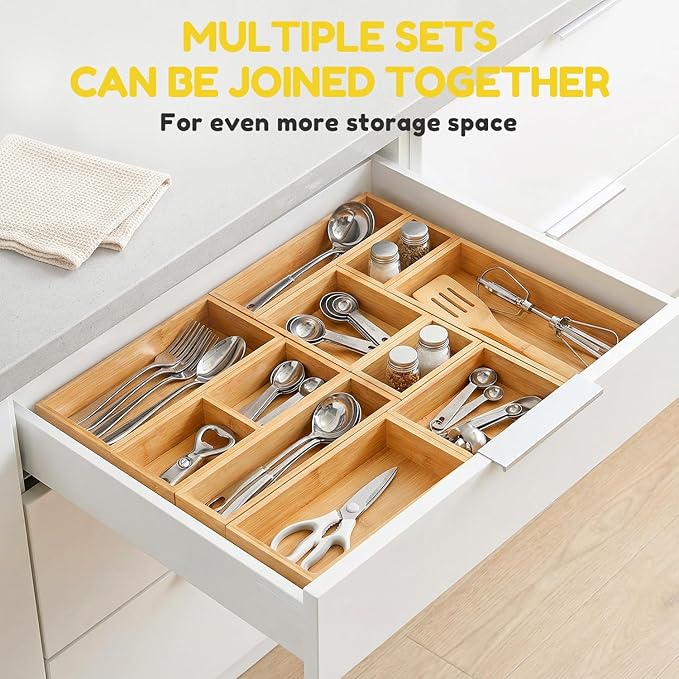 lilLittle Bamboo Drawer Organizer, 8 Pcs Multi Purpose Drawer Organizer Set | Wood Wax Oil Finish, Natural Bamboo, Sturdy, Space Saving, Versatile Storage, Easy to Clean