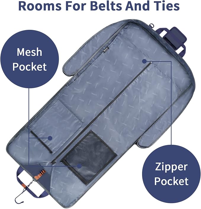 Mancro Carry On Suit Garment Bags, Travel Luggage Bag for Men Women, Blue | Waterproof Foldable Garment Bag with Hanging Compartment to Help Reduce Wrinkles, Suit Bag with Adjustable Shoulder Strap