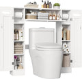 Keyluv Short Over The Toilet Storage Cabinet with Adjustable Shelves, 38.6" Low-Profile Over Toilet Bathroom Organizer with Built-in Paper Holder & Drop-Down Door for Small Bathroom, White