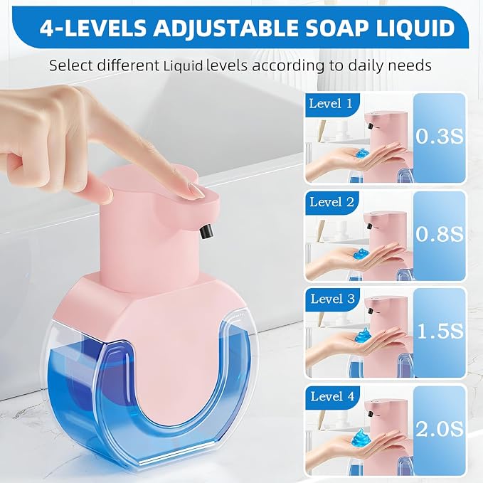 Automatic Soap Dispenser Touchless,Liquid Soap Dispenser USB Rechargeable,15oz/420ml Hand Soap Dispenser,4-Level Adjustable,Wall Mounted/Countertop Soap Dispenser for Bathroom Kitchen Dish Soap